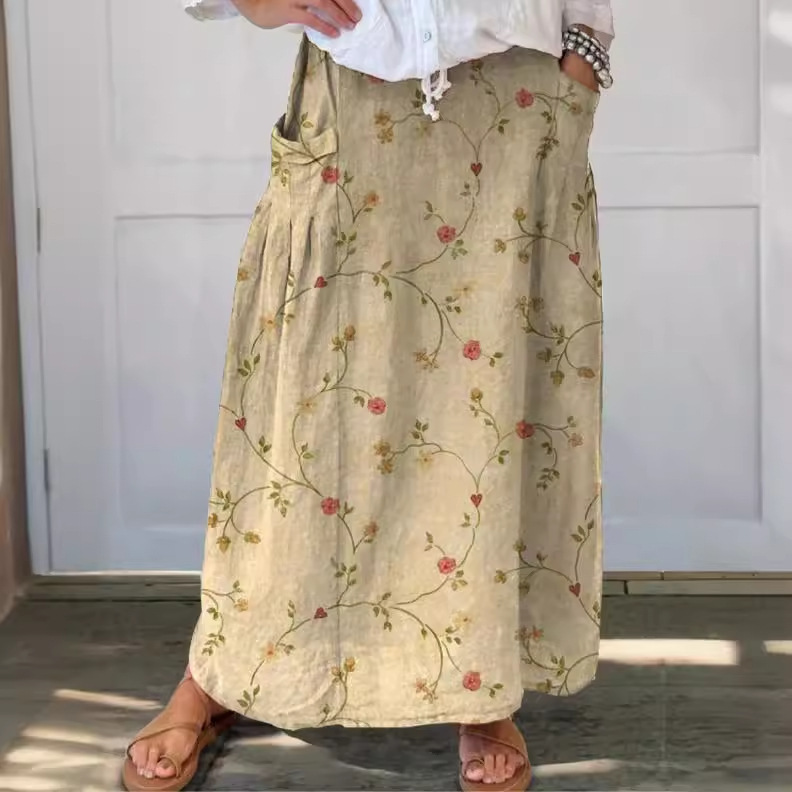 Charlotte | Jupe longue en lin avec poches, jardin floral