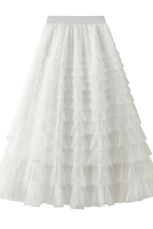 Rosa | Jupe longue en tulle avec taille élastiquée en palier